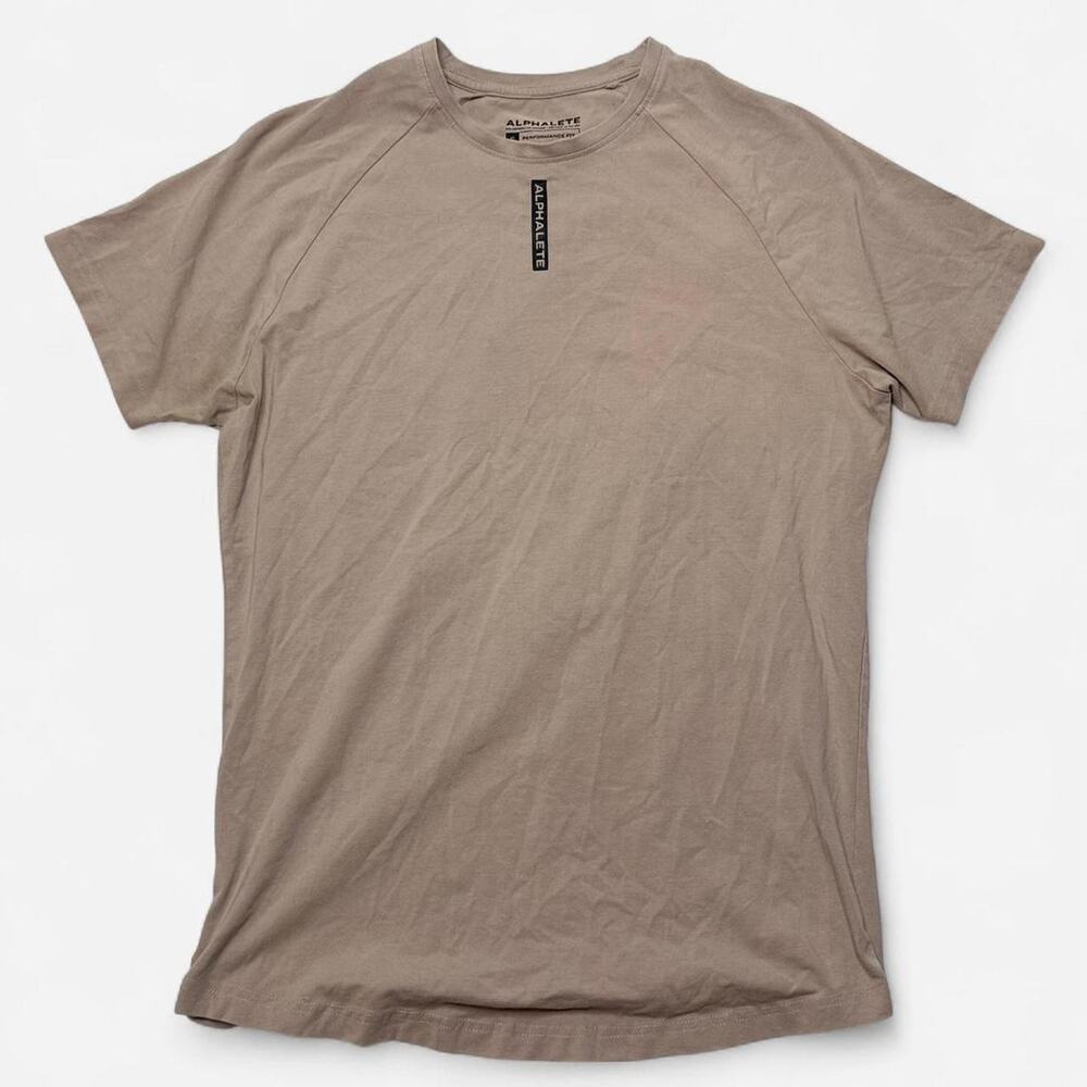 Alphalete performance fit short sleeve tee tan S curved hem